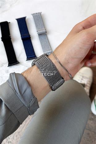 Apple Watch Uyumlu Ayarlanabilir W Örgü Loop Kordon Koyu Gri