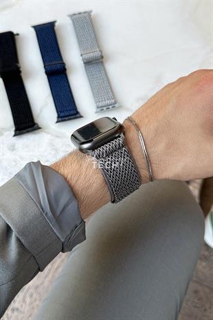 Apple Watch Uyumlu Ayarlanabilir W Örgü Loop Kordon Koyu Gri