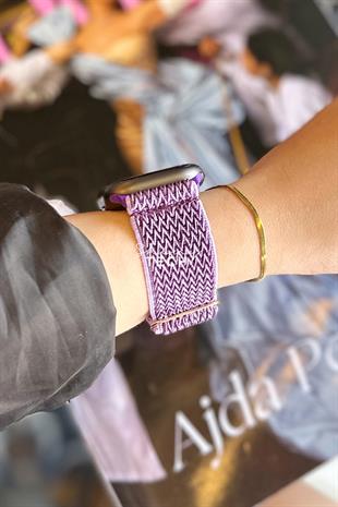 Apple Watch Uyumlu Ayarlanabilir W Örgü Loop Kordon Lavanta