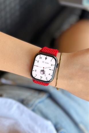 Apple Watch Uyumlu Ayarlanabilir W Örgü Loop Kordon Kırmızı