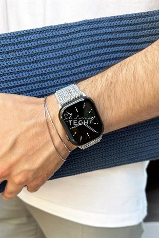 Apple Watch Uyumlu Ayarlanabilir W Örgü Loop Kordon Açık Gri