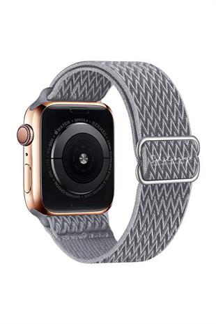 Apple Watch Uyumlu Ayarlanabilir W Örgü Loop Kordon Açık Gri