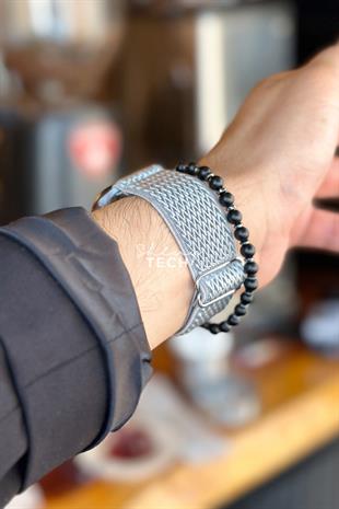 Apple Watch Uyumlu Ayarlanabilir W Örgü Loop Kordon Açık Gri