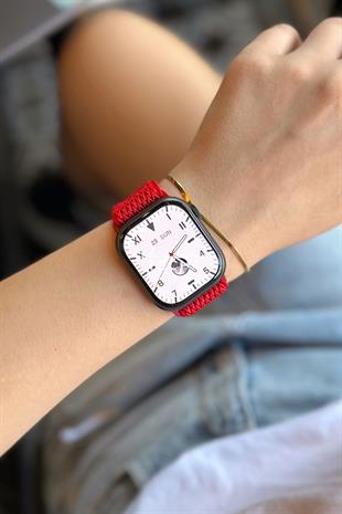 Apple Watch Uyumlu Ayarlanabilir W Örgü Loop Kordon Kırmızı