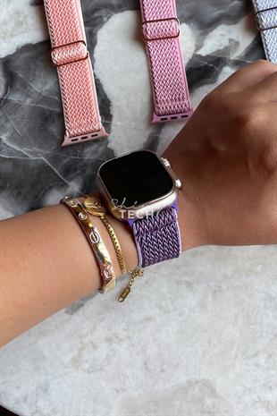 Apple Watch Uyumlu Ayarlanabilir W Örgü Loop Kordon Mor