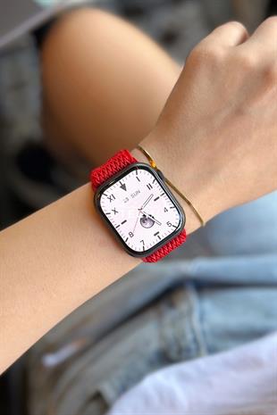 Apple Watch Uyumlu Ayarlanabilir W Örgü Loop Kordon Kırmızı