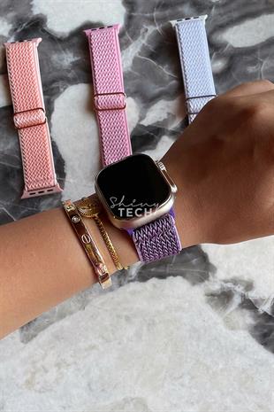 Apple Watch Uyumlu Ayarlanabilir W Örgü Loop Kordon Mor
