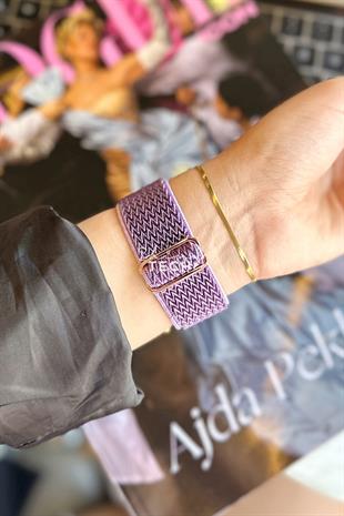 Apple Watch Uyumlu Ayarlanabilir W Örgü Loop Kordon Lavanta