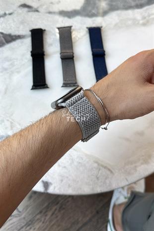 Apple Watch Uyumlu Ayarlanabilir W Örgü Loop Kordon Açık Gri