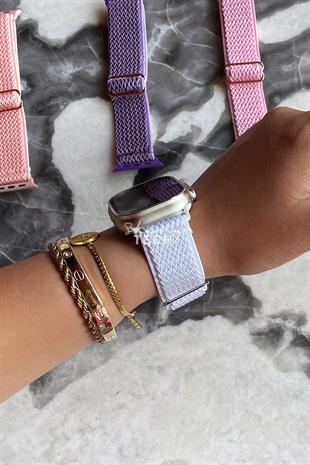Apple Watch Uyumlu Ayarlanabilir W Örgü Loop Kordon Beyaz