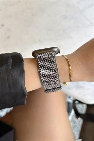 Apple Watch Uyumlu Ayarlanabilir W Örgü Loop Kordon Koyu Gri