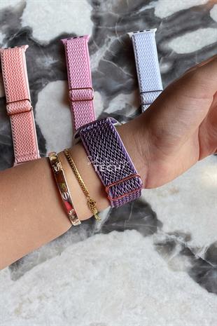 Apple Watch Uyumlu Ayarlanabilir W Örgü Loop Kordon Mor