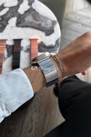 Apple Watch Uyumlu Baklalı Çelik Kordon Gümüş
