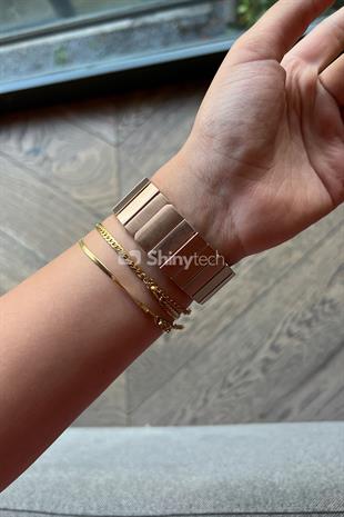 Apple Watch Uyumlu Baklalı Çelik Kordon Gold