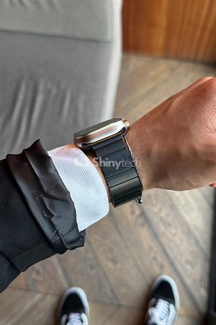 Apple Watch Uyumlu Baklalı Çelik Kordon Siyah
