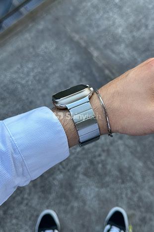 Apple Watch Uyumlu Baklalı Çelik Kordon Gümüş