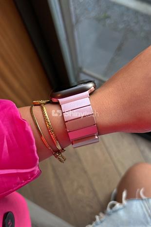 Apple Watch Uyumlu Baklalı Çelik Kordon Pembe