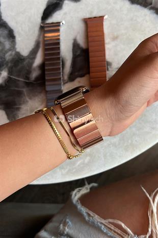 Apple Watch Uyumlu Baklalı Çelik Kordon Gold