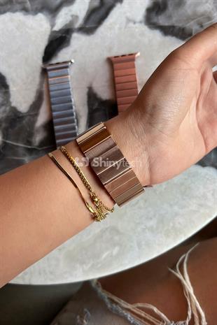 Apple Watch Uyumlu Baklalı Çelik Kordon Gold
