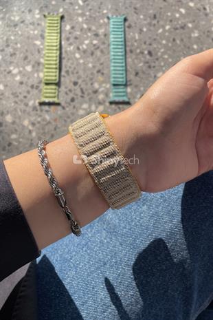 Apple Watch Uyumlu Baklalı Denim Loop Kordon Açık Yeşil