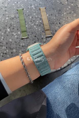 Apple Watch Uyumlu Baklalı Denim Loop Kordon Turkuaz