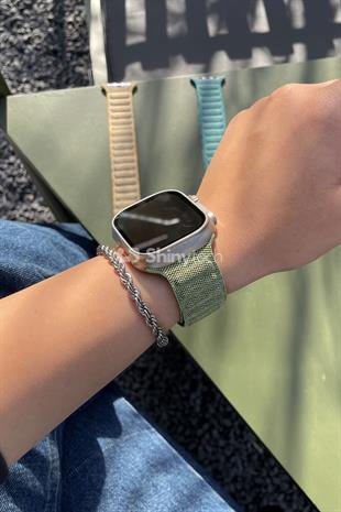 Apple Watch Uyumlu Baklalı Denim Loop Kordon Yeşil