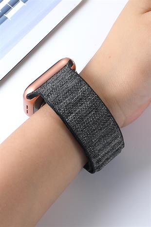 Apple Watch Uyumlu Baklalı Denim Loop Kordon Siyah