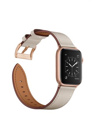 Apple Watch Uyumlu Hakiki Deri Kordon Krem