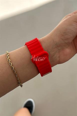 Apple Watch Uyumlu Kalın Silikon Kordon Kırmızı