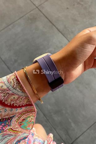 Apple Watch Uyumlu Manyetik Klipsli Silikon Kordon Mor