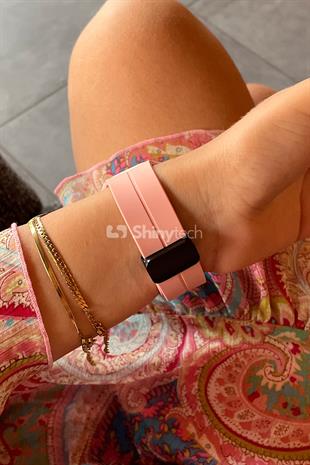 Apple Watch Uyumlu Manyetik Klipsli Silikon Kordon Pembe