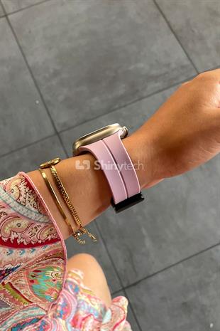 Apple Watch Uyumlu Manyetik Klipsli Silikon Kordon Lavanta Pembe