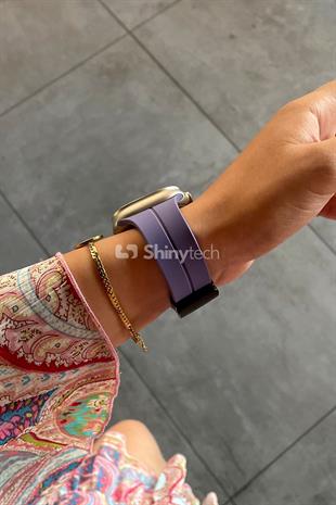Apple Watch Uyumlu Manyetik Klipsli Silikon Kordon Mor