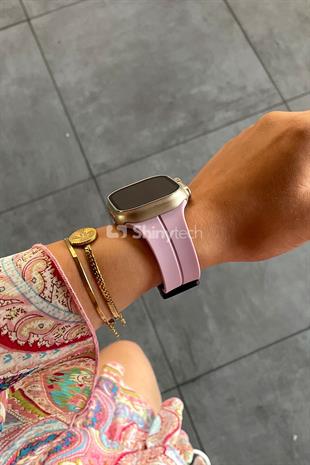 Apple Watch Uyumlu Manyetik Klipsli Silikon Kordon Lavanta Pembe