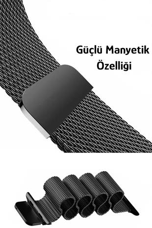 Apple Watch Uyumlu Milano Loop Çelik Hasır Kordon Siyah/Kırmızı