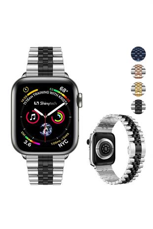 Apple Watch Uyumlu Modern Jubile Çelik Kordon Gümüş/Siyah