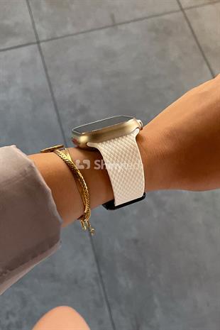 Apple Watch Uyumlu Modern Tokalı Kordon Beyaz