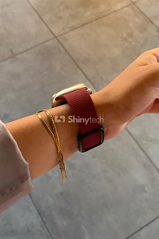 Apple Watch Uyumlu Modern Tokalı Kordon Bordo