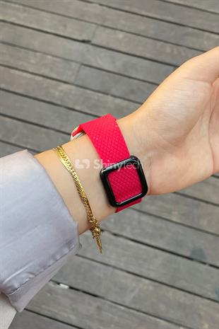 Apple Watch Uyumlu Modern Tokalı Kordon Kızıl Kırmızı