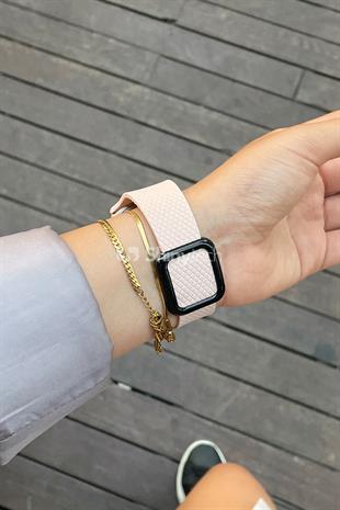 Apple Watch Uyumlu Modern Tokalı Kordon Kum Pembesi