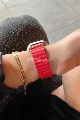 Apple Watch Uyumlu Premium Deri Loop Kırmızı