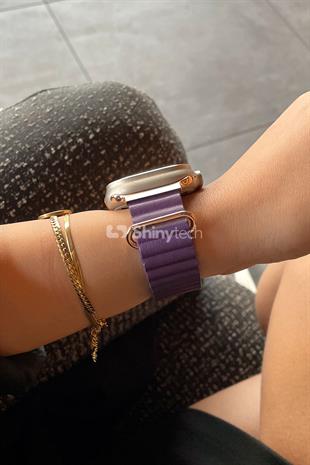 Apple Watch Uyumlu Premium Deri Loop Mor