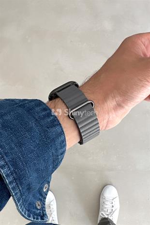 Apple Watch Uyumlu Premium Deri Loop Uzay Grisi