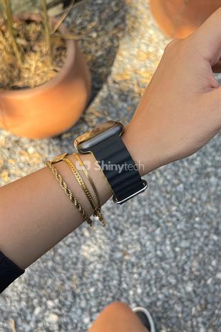 Apple Watch Uyumlu Renkli Ocean Loop Kordon Siyah/Sarı