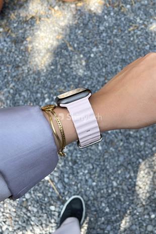Apple Watch Uyumlu Renkli Ocean Loop Kordon Süt Çayı/Bej