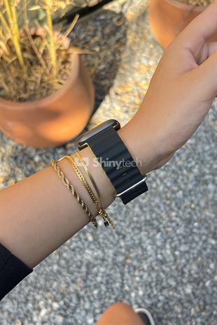 Apple Watch Uyumlu Renkli Ocean Loop Kordon Siyah/Sarı