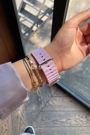 Apple Watch Uyumlu Renkli Ocean Loop Kordon Açık Mor/Turuncu