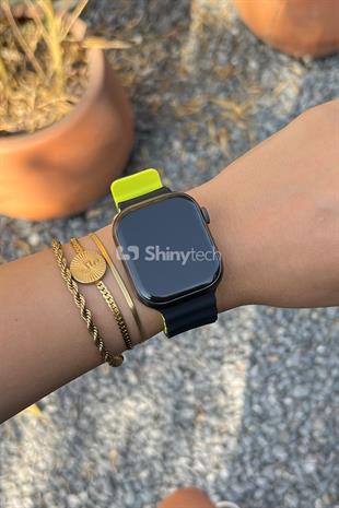 Apple Watch Uyumlu Renkli Ocean Loop Kordon Siyah/Sarı