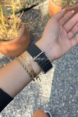 Apple Watch Uyumlu Renkli Ocean Loop Kordon Siyah/Sarı