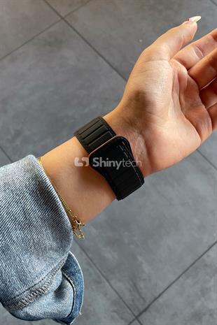 Apple Watch Uyumlu Ultra Manyetik Silikon Kordon Siyah/Turuncu